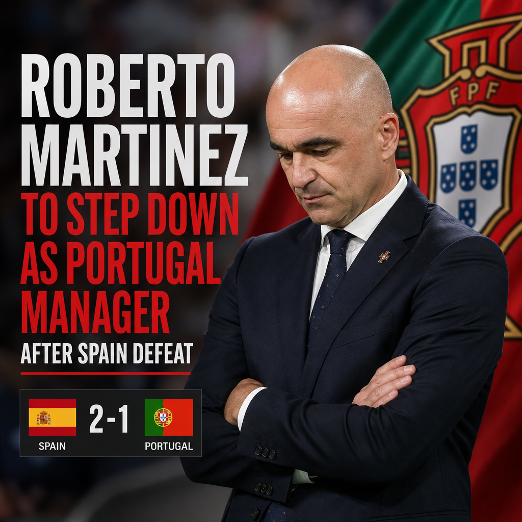 Roberto Martinez speaking at a press conference announcing his resignation as Portugal manager.