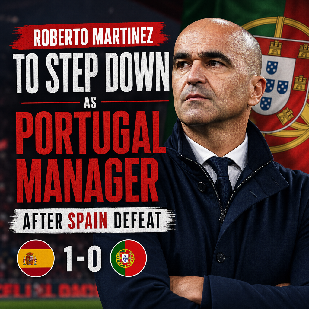 Roberto Martinez speaking at a press conference announcing his resignation as Portugal manager.