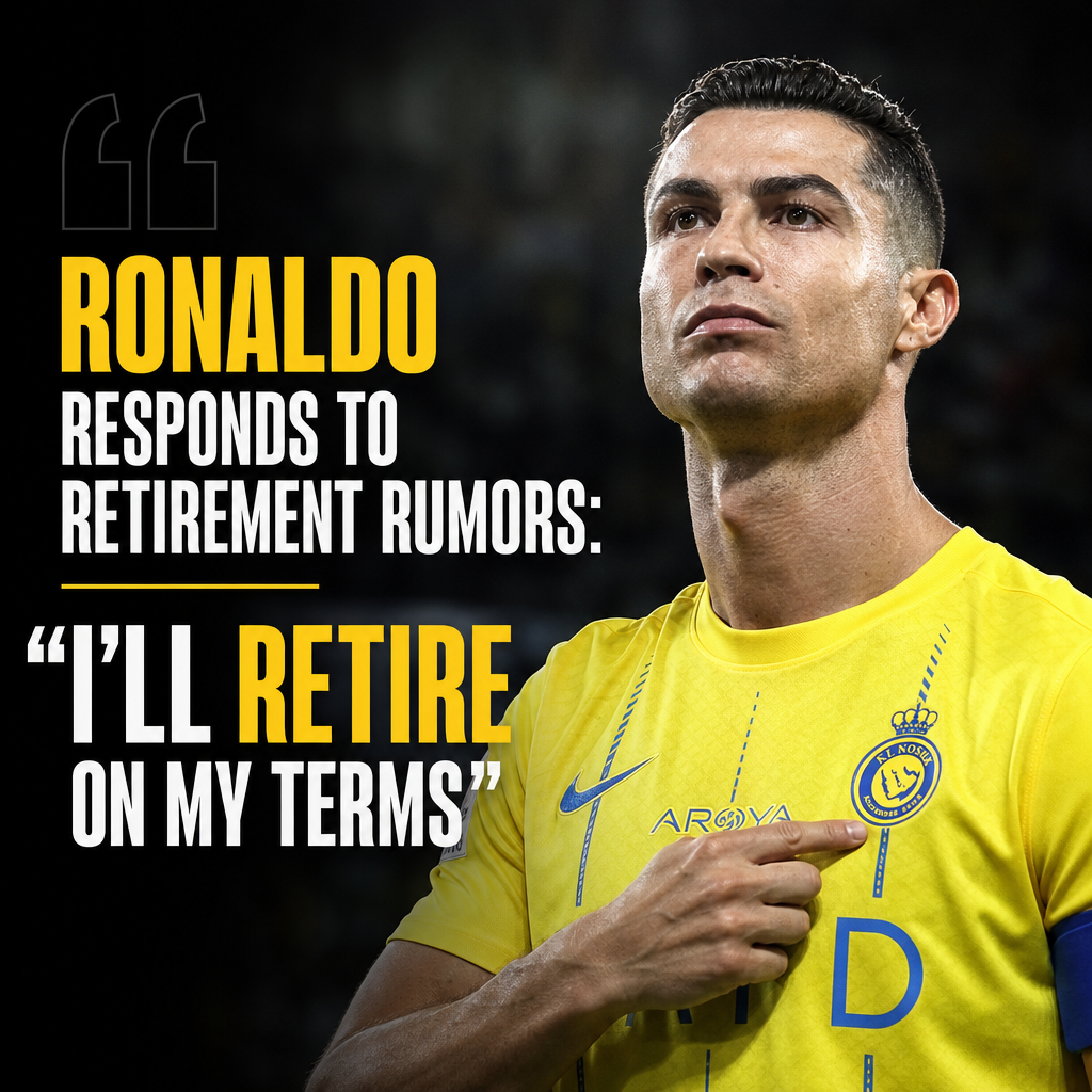 Cristiano Ronaldo speaking at a press conference, addressing retirement rumors.