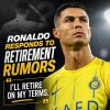 Cristiano Ronaldo speaking at a press conference, addressing retirement rumors confidently.