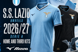 S.S. Lazio players wearing the new 2026/27 Serie A home and third kits unveiled by Mizuno.