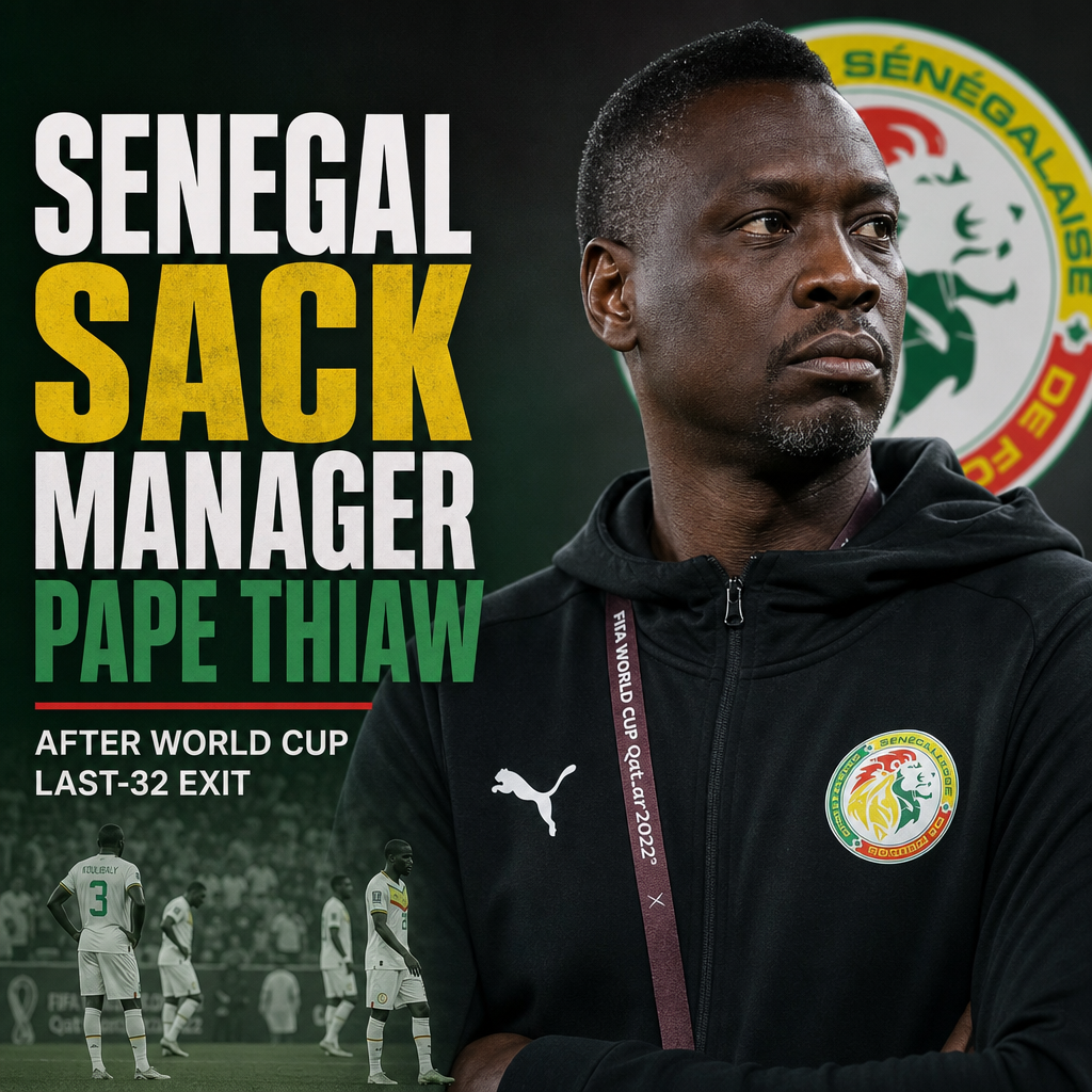 Senegal manager Pape Thiaw speaking at a press conference after World Cup last-32 exit.
