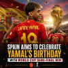 Spanish football player Lamine Yamal celebrates his birthday on the field during a match.