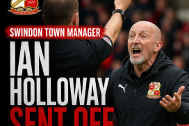Swindon Town manager Ian Holloway is shown receiving a red card and being sent off during a pre-season match.
