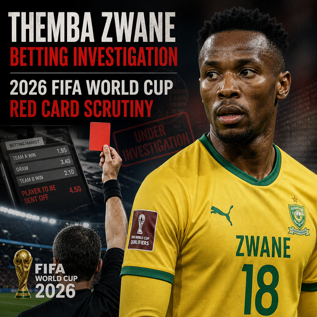 Themba Zwane wearing a yellow jersey, in action during a 2026 FIFA World Cup qualifier match.