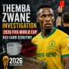 Themba Zwane looks concerned during a 2026 FIFA World Cup match amid red card investigation.