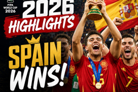 Spain's team celebrating their victory in the FIFA World Cup 2026 with key moments and top player ratings.
