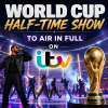 FIFA World Cup trophy in front of performers during the halftime show broadcast on ITV.