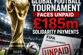 Map showing countries involved in the 2025 global football tournament and unpaid FIFA solidarity payments dispute.