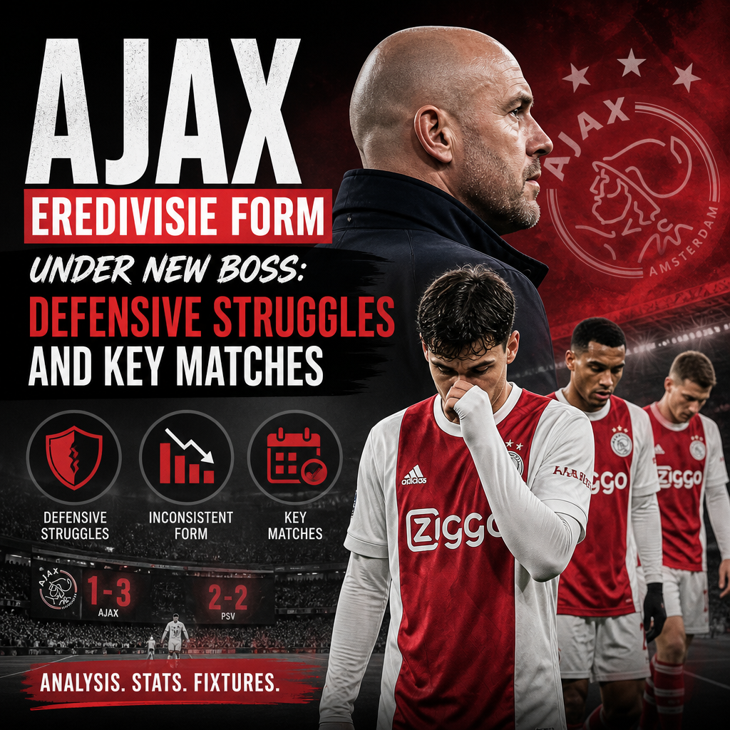 Graph showing Ajax's Eredivisie form decline with defensive struggles under their new coach in key matches.