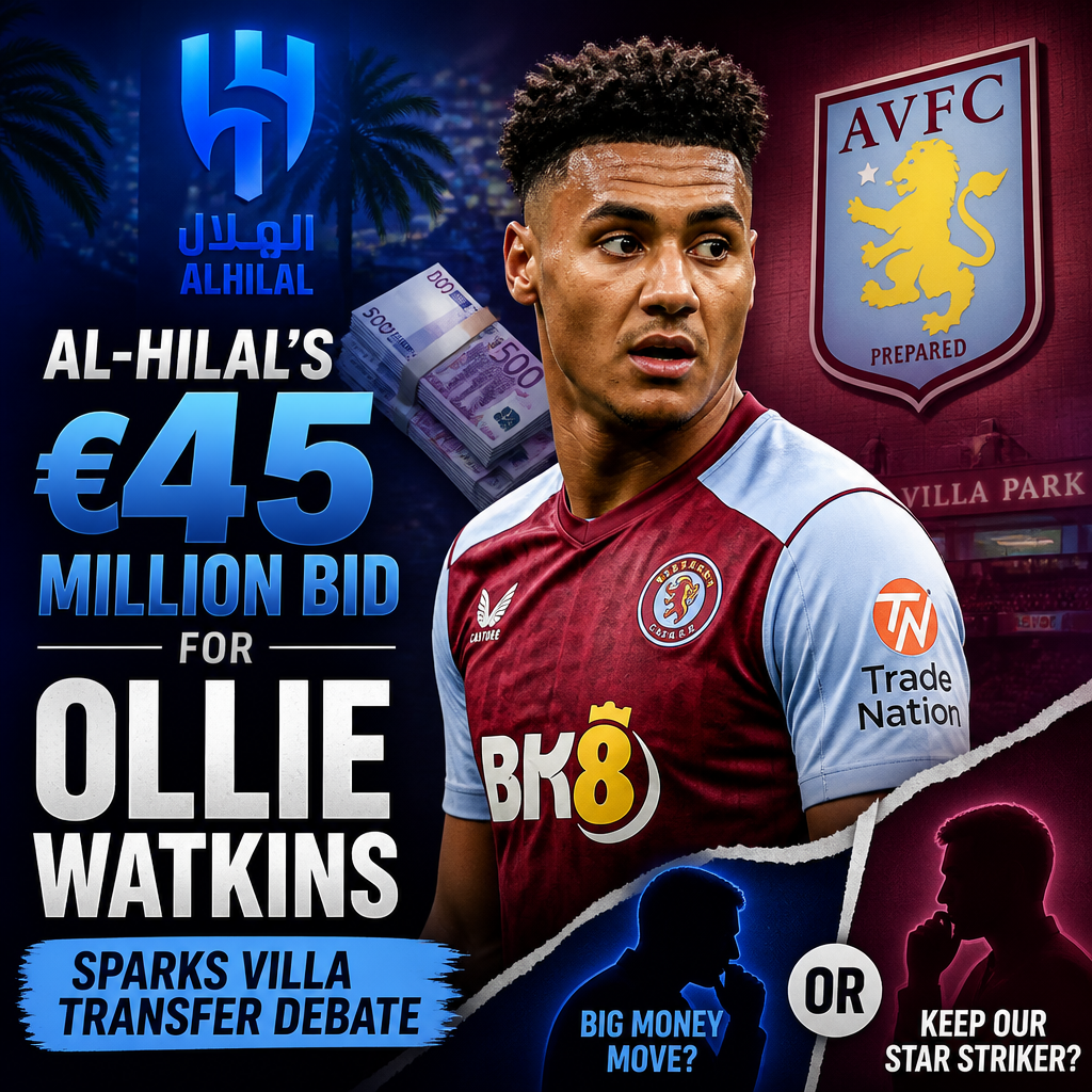 Al-Hilal offers €45 million for Ollie Watkins in a high-profile football transfer bid.