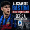 Alessandro Bastoni in Serie A kit with a serious expression, related to an underage investigation.