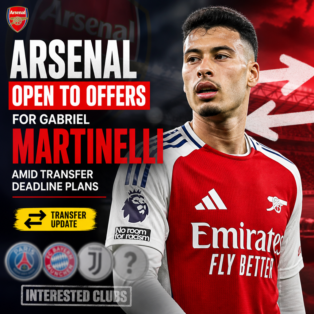 Arsenal possibly selling Gabriel Martinelli, with PSG, Bayern Munich, and Juventus interested before transfer deadline.