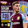 Aston Villa player Taylor Harwood-Bellis celebrates, showcasing excitement after his £30 million transfer.