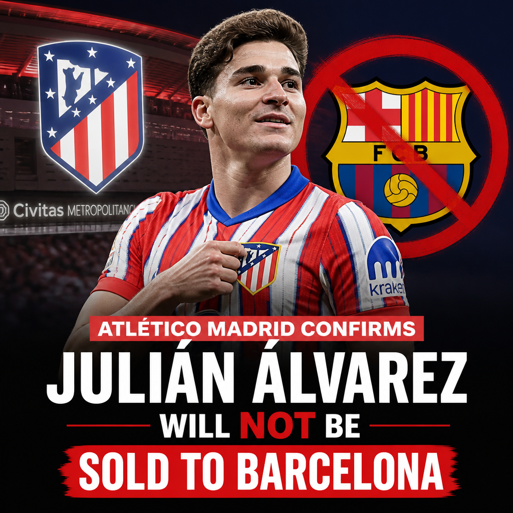 Atlético Madrid's official statement confirming Julián Álvarez will not transfer to Barcelona.