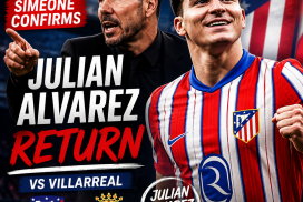 Atletico Madrid coach Diego Simeone speaking at a press conference about Julian Alvarez's return.