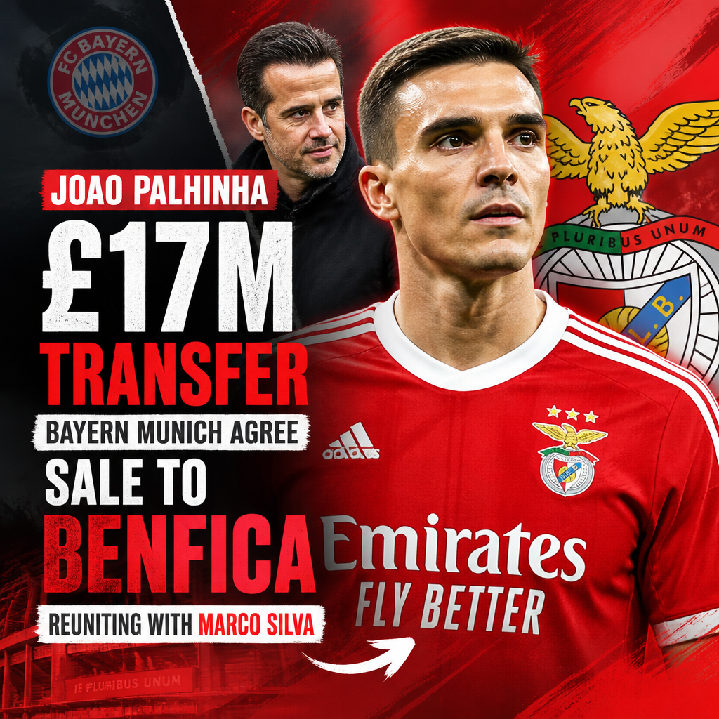 Joao Palhinha signs with Benfica, reuniting with coach Marco Silva after transfer from Bayern Munich.