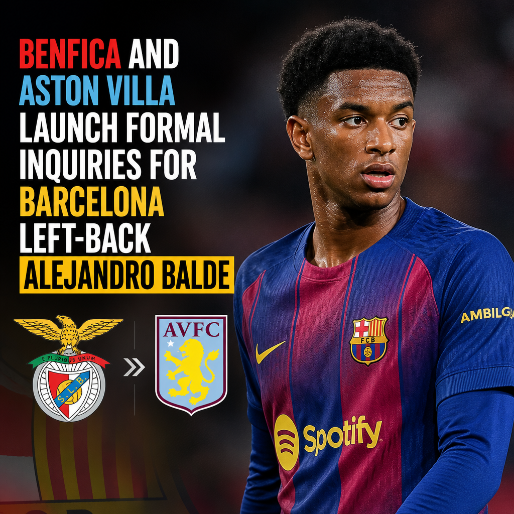 Benfica and Aston Villa officials discussing a potential transfer for Barcelona left-back Alejandro Balde.