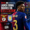 Alejandro Balde in FC Barcelona kit, with Benfica and Aston Villa logos indicating transfer interest.