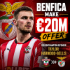 Benfica football club offering €20 million to sign Southampton defender Taylor Harwood-Bellis.