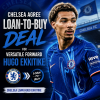 Chelsea FC players celebrate as Hugo Ekkitike signs a loan-to-buy deal, wearing the club's blue kit.