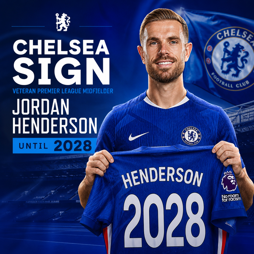 Chelsea Football Club announces signing of veteran Premier League midfielder Jordan Henderson until 2028.