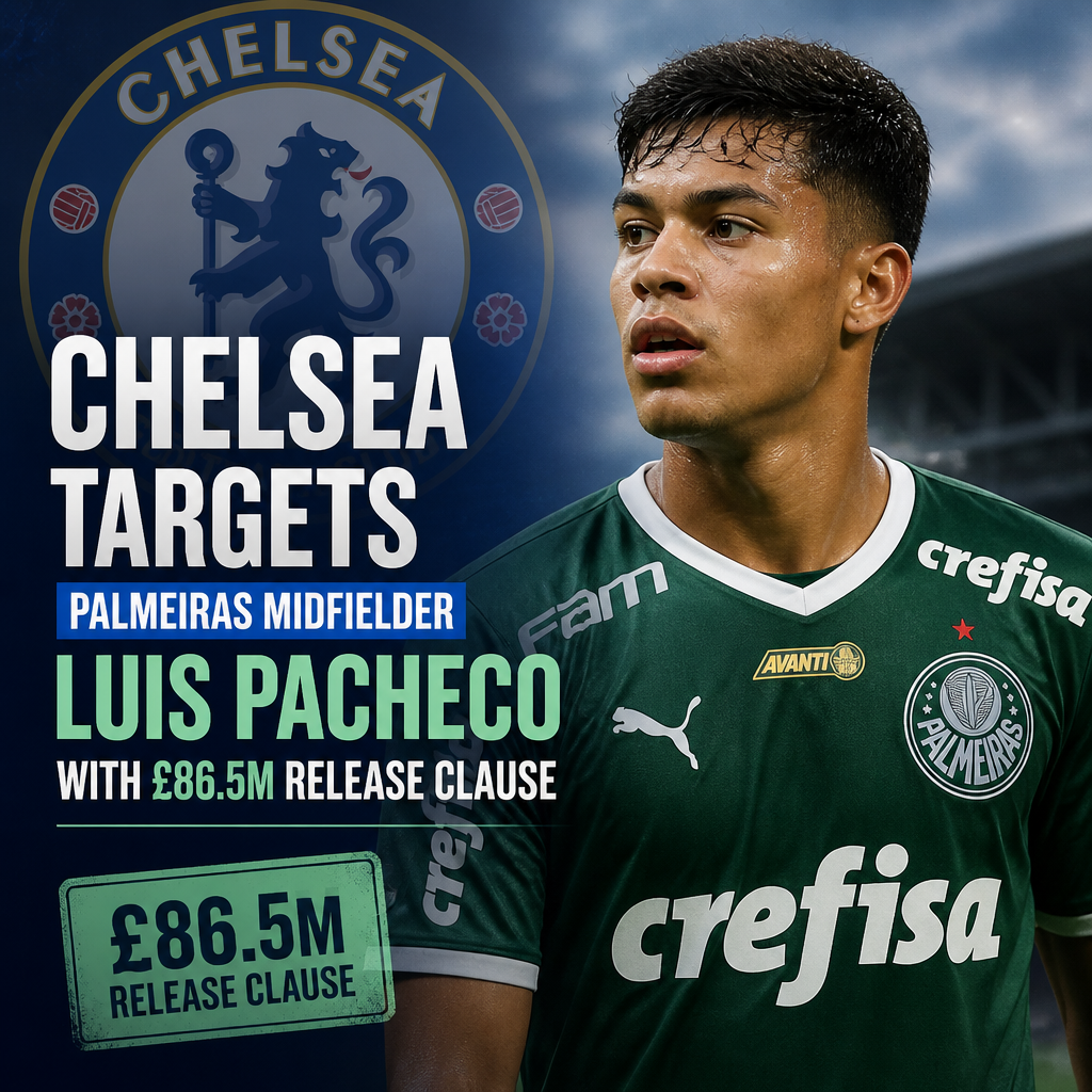 Chelsea is interested in Palmeiras midfielder Luis Pacheco, who has an £86.5M release clause.