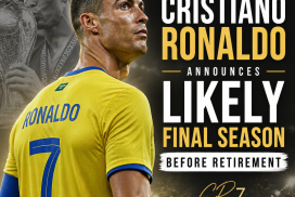 Cristiano Ronaldo speaking at a press conference, announcing his likely final football season before retirement.