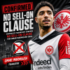 Eintracht Frankfurt logo with text confirming no sell-on clause in Omar Marmoush transfer deal.