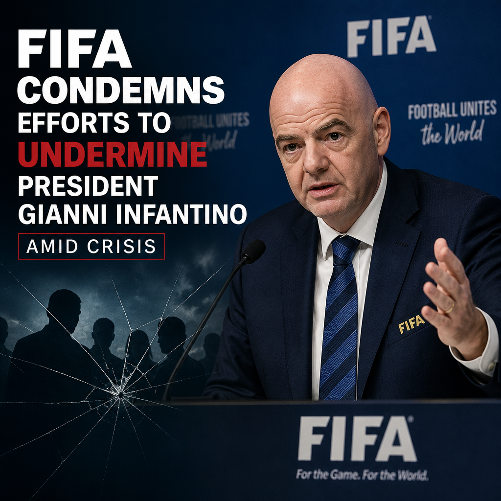 Gianni Infantino speaking at a FIFA event, addressing efforts to undermine his leadership.