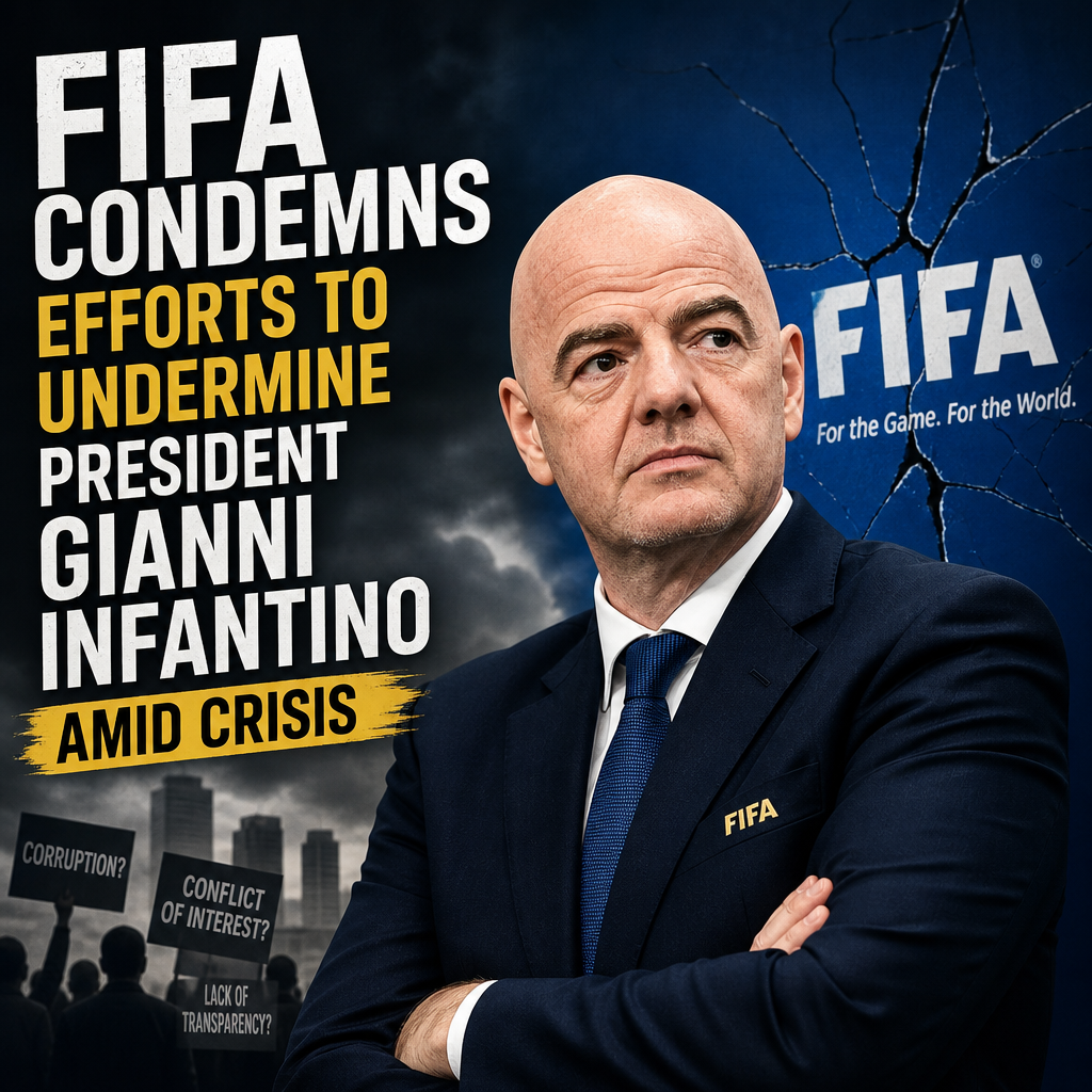President Gianni Infantino speaking at a podium with FIFA logo during a press conference.