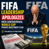 FIFA president and officials apologize over controversial World Cup investment plan with money and trophy visuals.