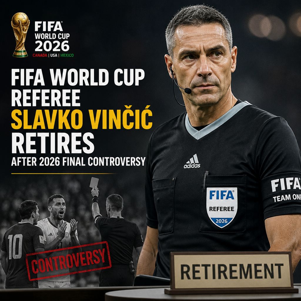 FIFA World Cup referee Slavko Vinčić speaking at a press conference announcing his retirement.