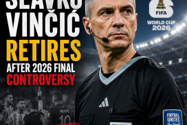 FIFA World Cup referee Slavko Vinčić speaking at a press conference announcing his retirement.