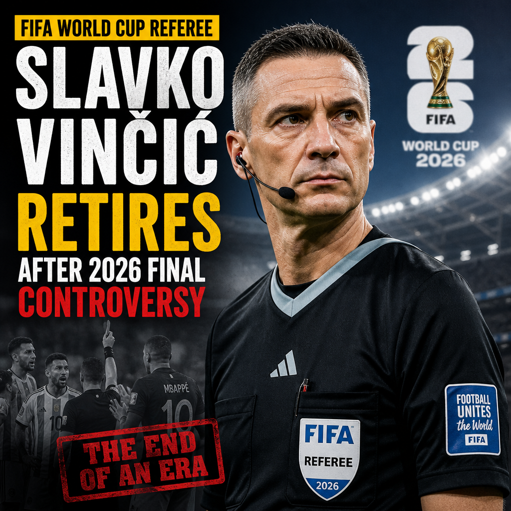 FIFA World Cup referee Slavko Vinčić speaking at a press conference announcing his retirement.