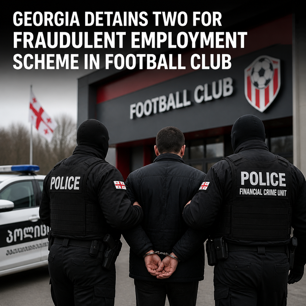 Georgia police arrest two people outside a football club in connection with a fraudulent employment scheme.