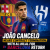 João Cancelo in Al-Hilal jersey on the field, hinting at contract termination and return to Barcelona.