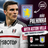 João Palhinha shaking hands with Aston Villa officials, smiling and holding a club jersey.