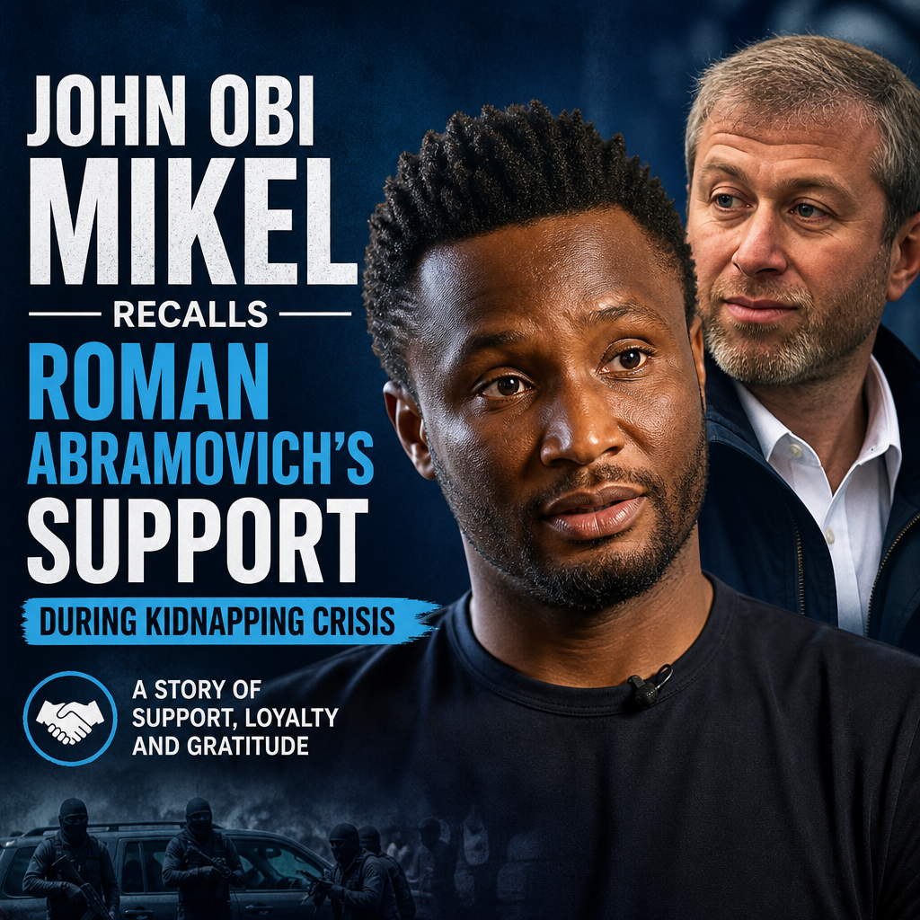 John Obi Mikel speaking at a press event, recalling Roman Abramovich’s support during his kidnapping crisis.