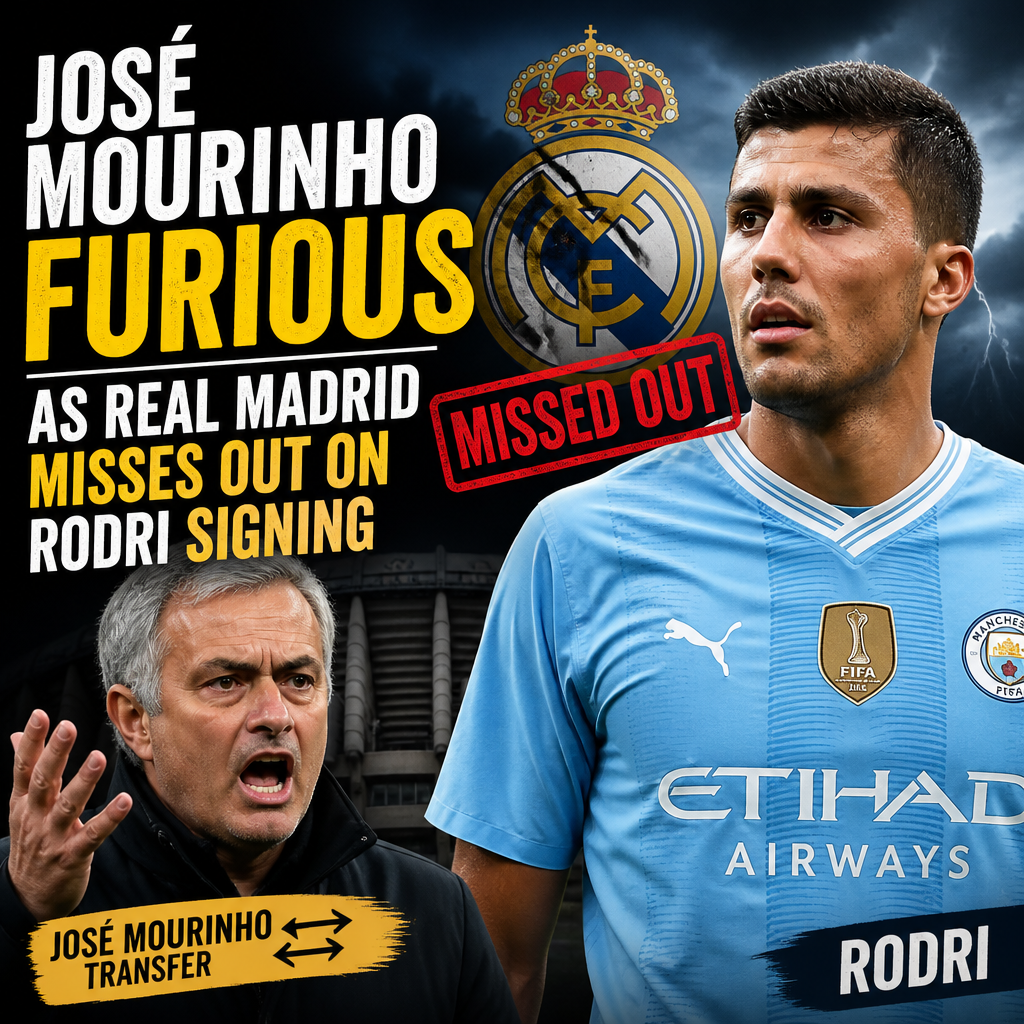 José Mourinho angrily gesturing on the sidelines during a Real Madrid match.