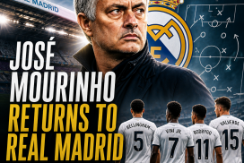 José Mourinho standing on the sideline in a Real Madrid jacket during a match.