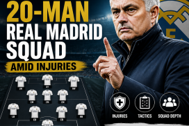 Diagram showing José Mourinho's tactical plan and 20-man squad for Real Madrid during injury challenges.