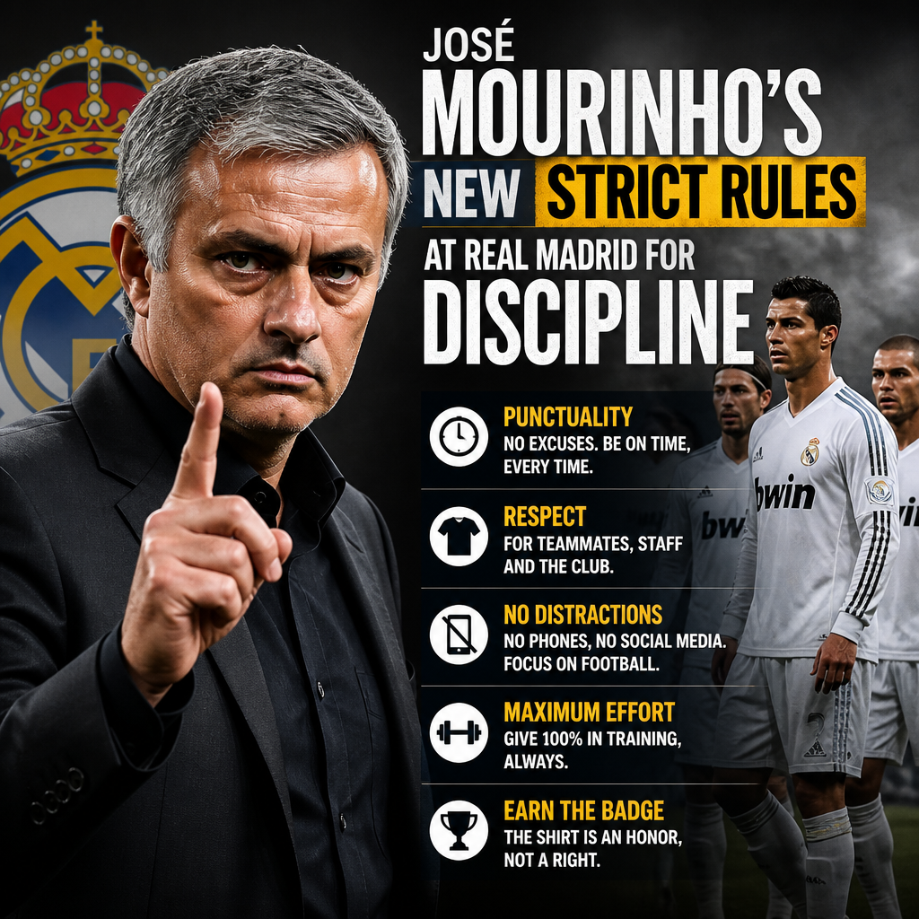 José Mourinho enforcing strict discipline rules for Real Madrid players on punctuality, effort, and respect.
