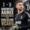 Guglielmo Vicario in Juventus kit, celebrating after signing a season-long loan from Tottenham Hotspur.