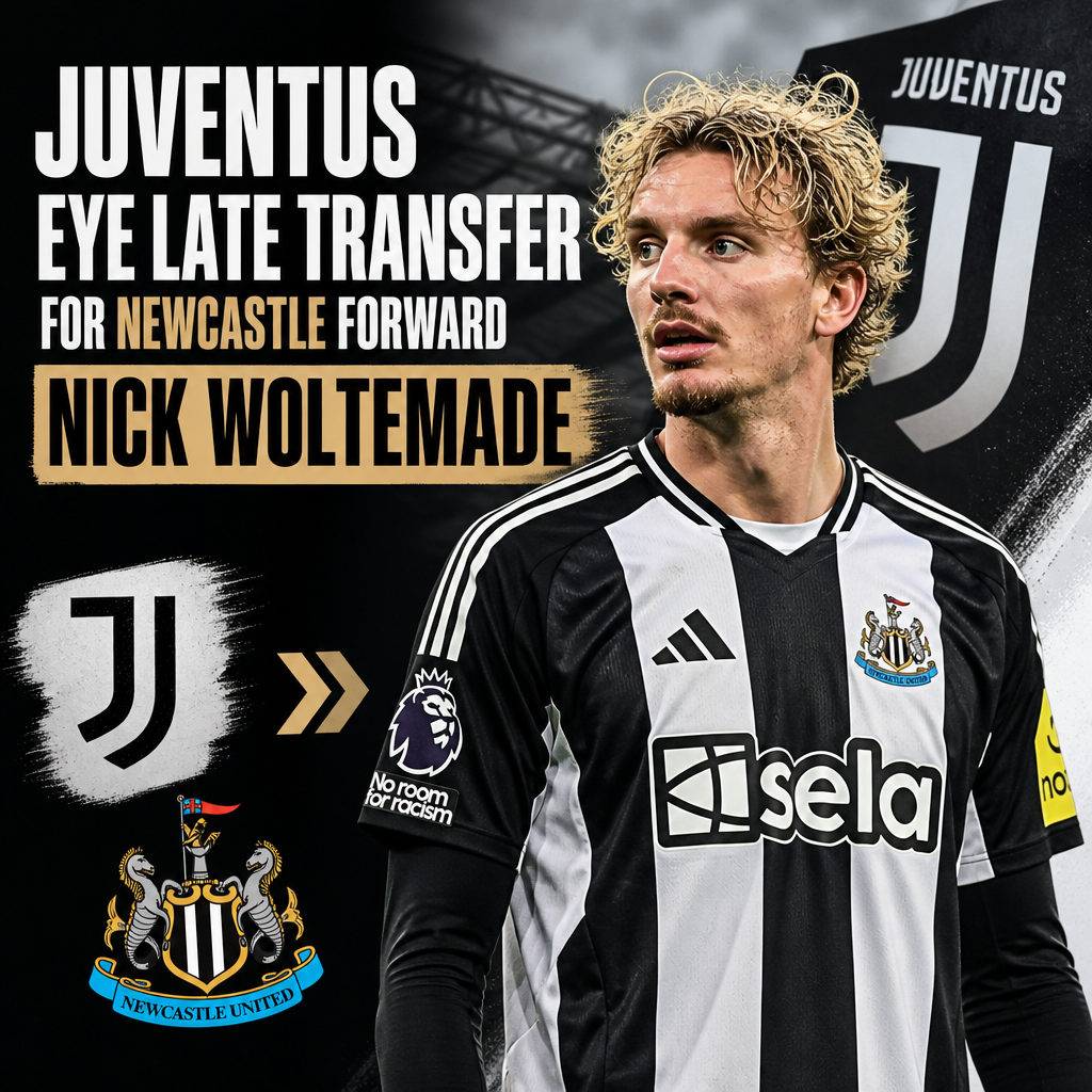 Newcastle United forward Nick Woltemade in action, targeted by Juventus for a late transfer move.