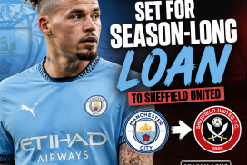 Kalvin Phillips wearing Manchester City kit during a match, set for loan transfer to Sheffield United.