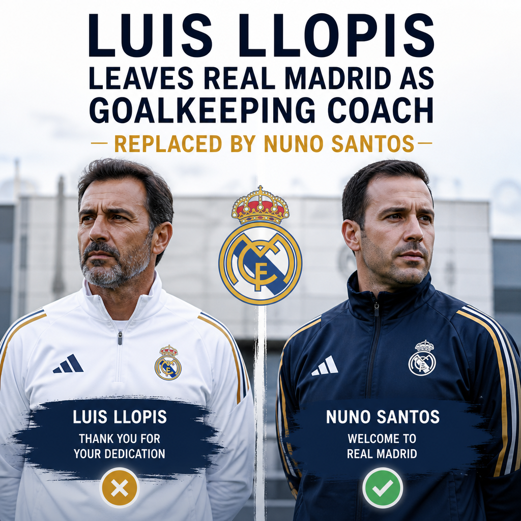 Luis Llopis waving goodbye at a press conference as Real Madrid announces his departure as goalkeeping coach.