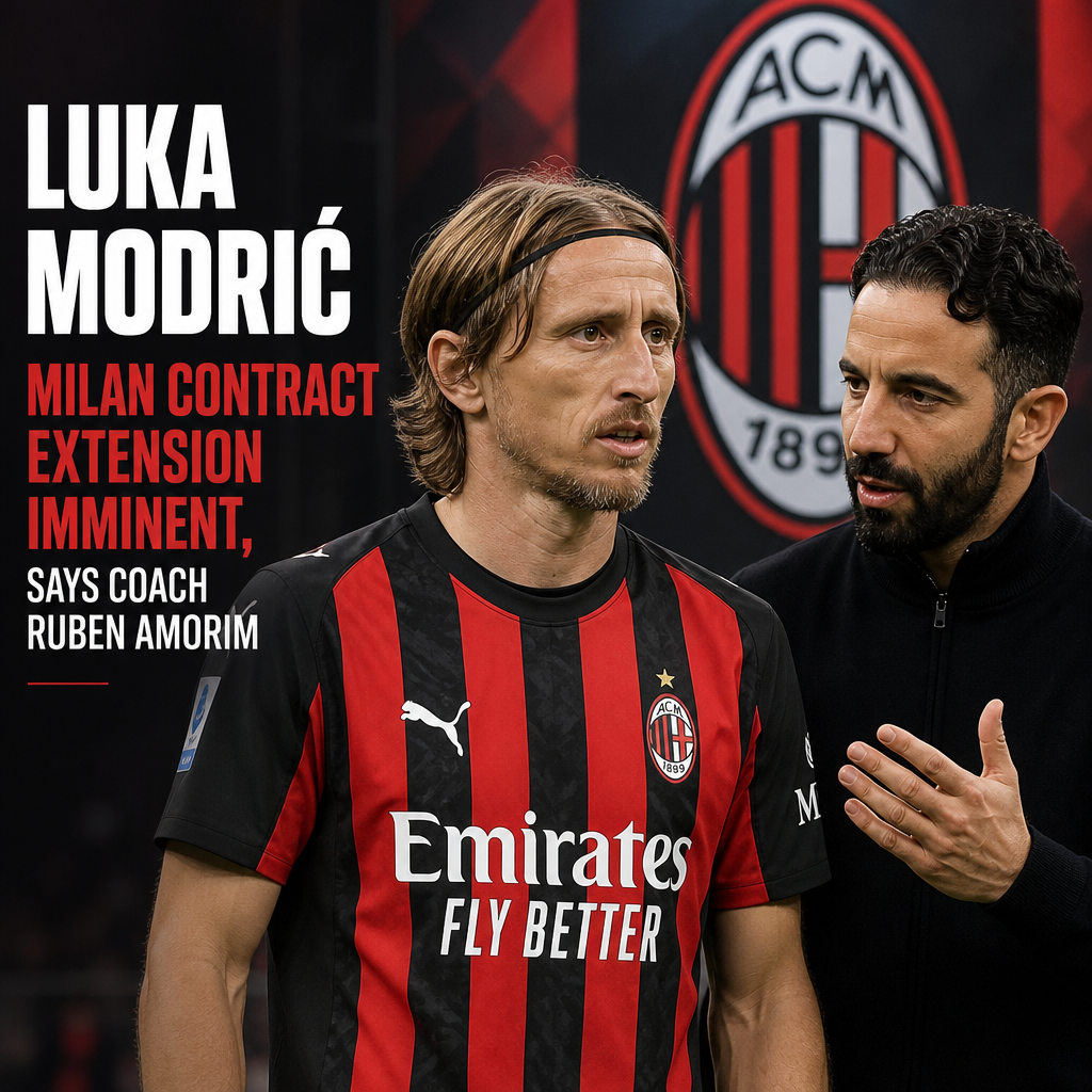 Luka Modrić talks with coach Ruben Amorim about his imminent contract extension at AC Milan training ground.