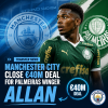 Manchester City players celebrate as they near a €40 million deal for Palmeiras winger Allan.