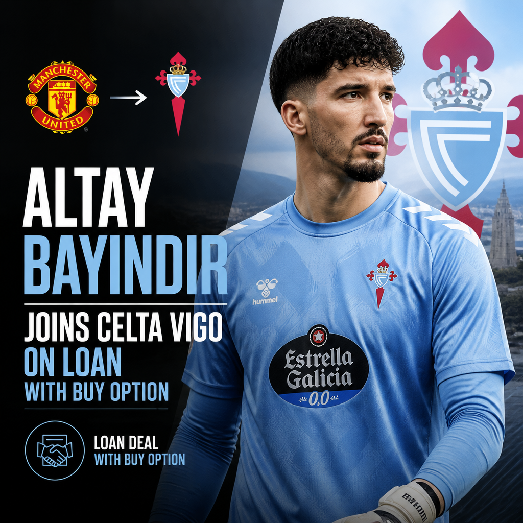 Altay Bayindir in action, newly loaned from Manchester United to Celta Vigo with an option to buy.